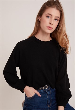 CROPPED JUMPER WITH BALLOON SLEEVE - BLACK