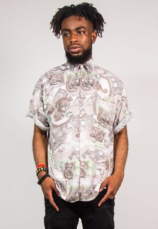 VINTAGE 90'S GREY PASTEL WAVEY FESTIVAL PATTERN SHIRT