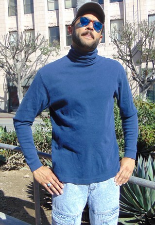 90S MINIMALIST SPORTWEAR BLUE TURTLE NECK LARGE