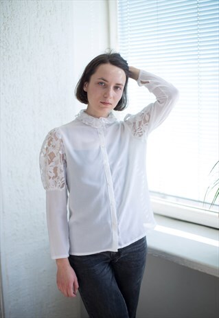 VINTAGE 80'S WHITE LACE DETAILED SHIRT