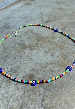 Milabell  choker necklace multicolor rainbow and evil eye
