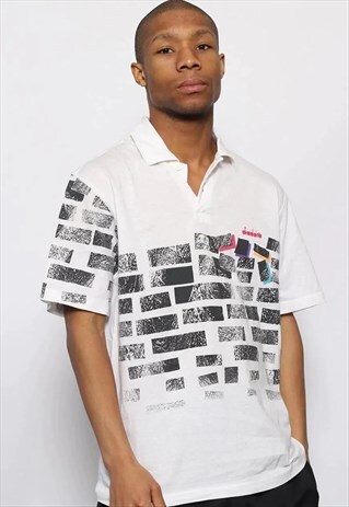 VINTAGE DIADORA LOGO POLO SHIRT WHITE