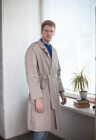 VINTAGE 80'S BELTED TRENCH COAT IN BEIGE