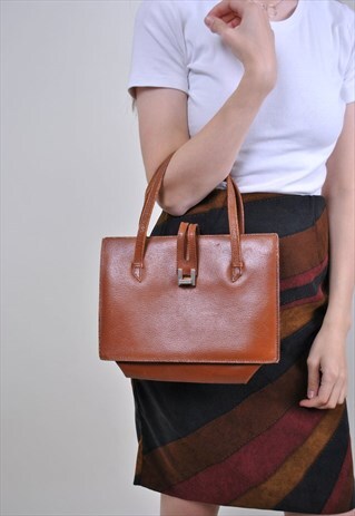 50S RETRO BROWN LEATHER HANDBAG, EVENING DRESS SHOULDER BAG
