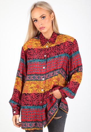 VINTAGE UNBRANDED LONG SLEEVE PATTERN SHIRT S336