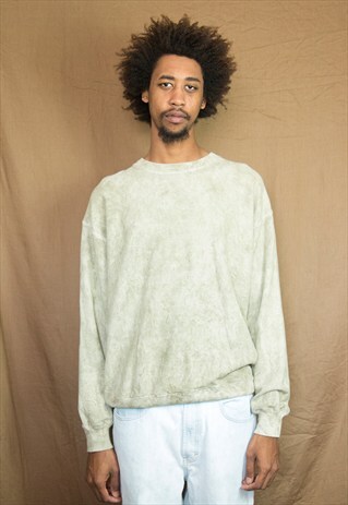 80S 90S ACID MINERAL WASH GREEN PIQUE SWEATSHIRT LARGE