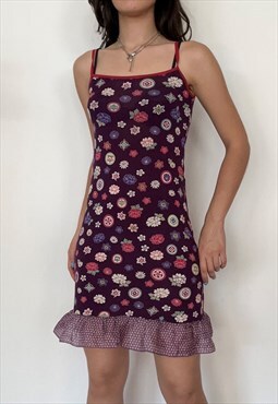 Y2K Vintage Floral Mini Dress in Purple