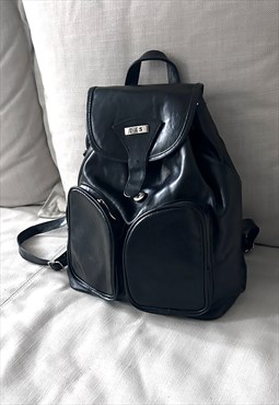 90s Black Faux Leather Unisex Backpack 