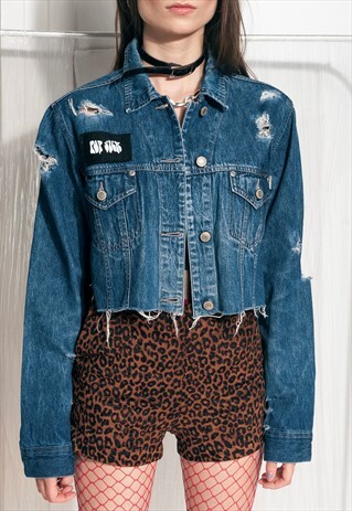 VINTAGE DENIM JACKET 90S REWORKED CROPPED GRUNGE JACKET