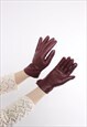 90S VINTAGE BROWN GLOVES, WOMEN FAUX LEATHER GLOVES, SIZE S