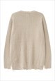 CABLE SWEATER DISTRESSED JUMPER RETRO TEXTURED TOP IN CREAM