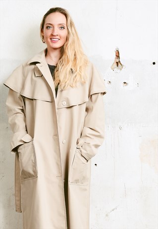 VINTAGE 90S LIGHT SPRING TRENCH COAT WITH CAPE OVERLAY