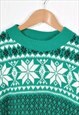 VINTAGE KNITTED JUMPER RETRO PATTERN GREEN LADIES LARGE