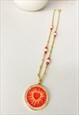 NEON CORAL HEART MEDALLION NECKLACE