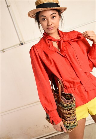VINTAGE 80S PARIS CHIC DRAPED PEPLUM BLOUSE TOP IN RED