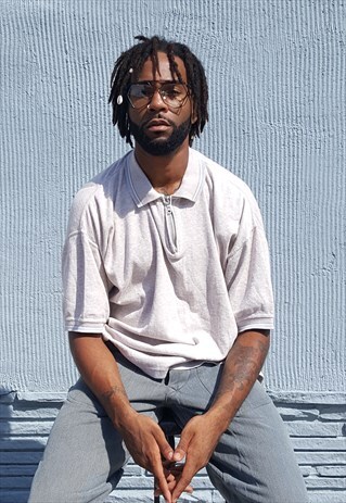 90S SKATER MINIMALIST ZIP PLACKET BEIGE TIPPED POLO XXL
