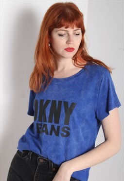 Vintage DKNY Spell Out T-Shirt Blue