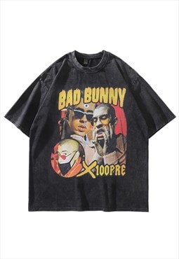Bad bunny t-shirt retro rapper tee hip-hop top vintage grey