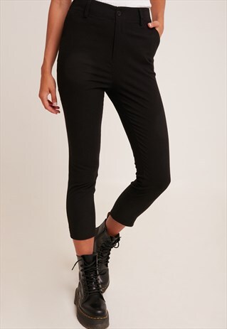 SUBDUED BLACK HIGH WAISTED TROUSERS