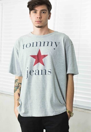 VINTAGE TOMMY HILFIGER T-SHIRT BIG LOGO 90S L 8.3