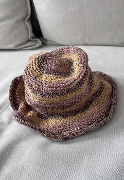 Vintage Jute Woven Colorful Boho Hat 