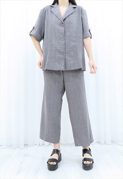 90s Vintage Grey Check Shirt & Trousers Co-ord Set (Size XL)