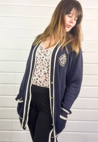 VINTAGE MARKS AND SPENCER NAVY BLUE NAUTICAL CARDIGAN