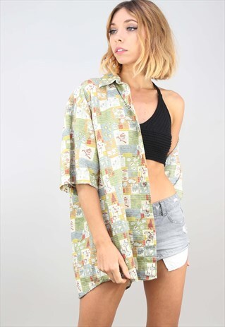 VINTAGE OVERSIZED SHORT SLEEVE PATTERNED SHIRT