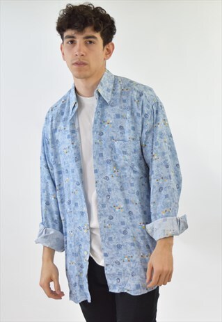 VINTAGE 90S BLUE PATTERNED SHIRT
