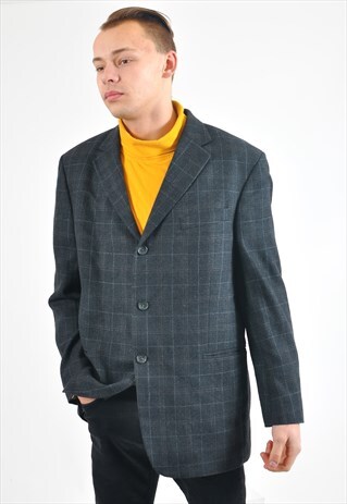 VINTAGE 90'S CHECKED TWEED BLAZER JACKET