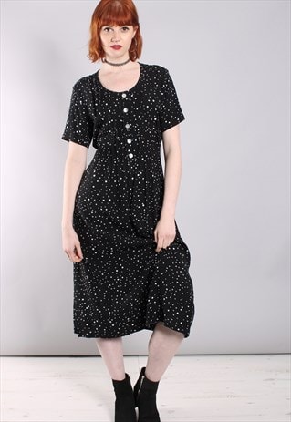 VINTAGE 90S SPOTTY BUTTON TIE BACK MIDI DRESS