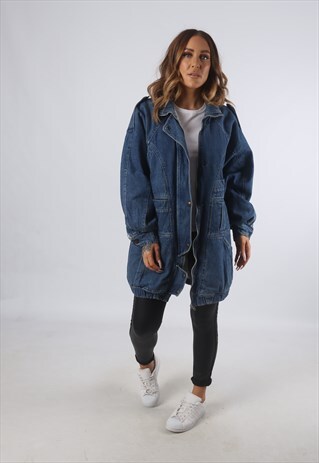 VINTAGE SHERPA DENIM BOMBER JACKET OVERSIZED LONG (K93B)