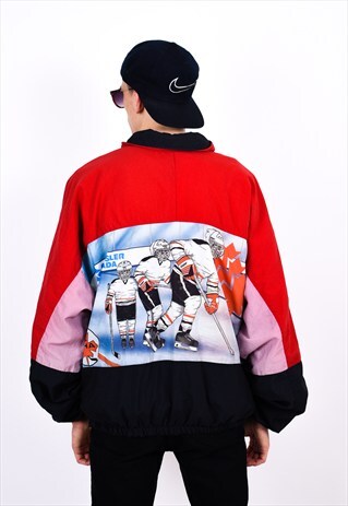 VINTAGE 90S COLOUR BLOCK HOCKEY SHELL BOMBER JACKET
