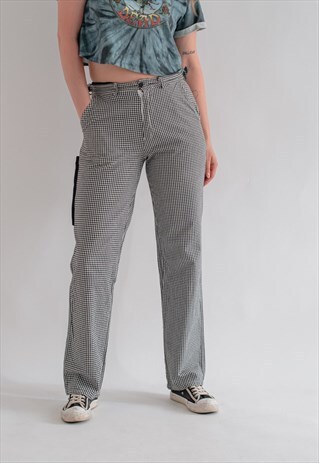 VINTAGE 80S STRAIGHT FIT HIGH WAIST CHECKERED TROUSERS S