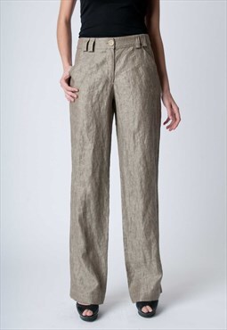 Straight Linen Pants Khaki