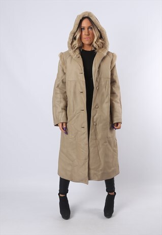 SHEEPSKIN SHEARLING SUEDE COAT JACKET HOODED UK 16 (EU4F)
