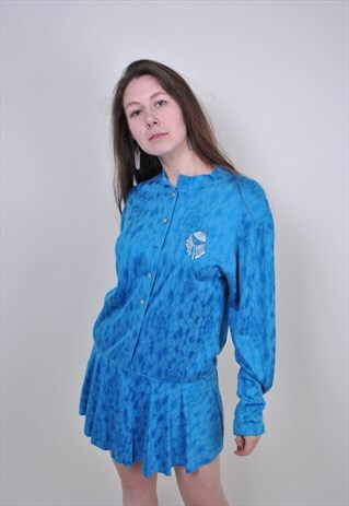 VINTAGE DANCE DRESS, 90S ABSTRACT BLUE SPORT DRESS