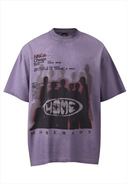 Techno t-shirt raver print top grunge tee in vintage purple