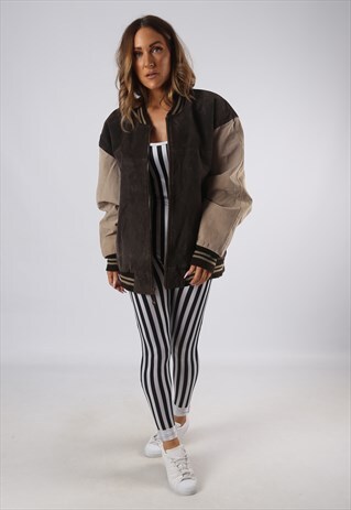 VINTAGE VARSITY SUEDE BOMBER JACKET OVERSIZED UK 20 (CE4C)
