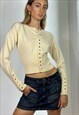 Y2k Knitted Button Front Jumper Cardigan Cream Preppy