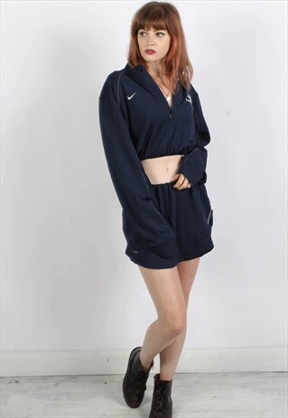 VINTAGE NIKE REWORK CO-ORD CROP TOP & SKIRT BLUE