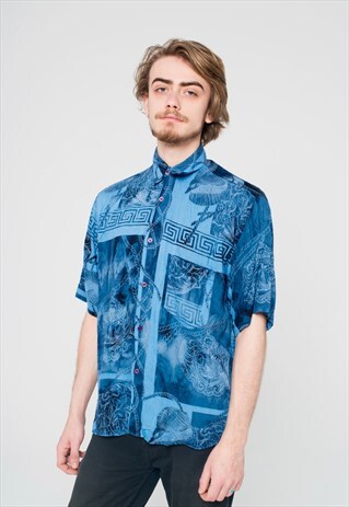 90'S VINTAGE SEAFARERS SHIRT WITH GREEK BORDER MOTIF