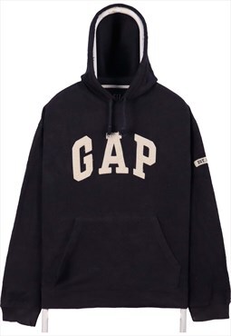 Vintage 90's Gap Hoodie Spellout Logo Pullover Fleece Navy