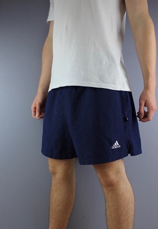 VINTAGE ADIDAS SHORTS IN NAVY WITH POCKETS AND EMBROIDERED L