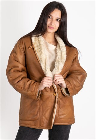 VINTAGE 80S ITALIAN SHEARLING REAL LEATHER JACKET / 0574