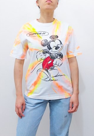 VINTAGE REWORKED TIE DYE FLUO TAG MICKEY MOUSE T-SHIRT
