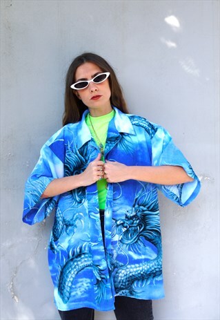 VINTAGE 90S DRAGON SHIRT IN BLUE