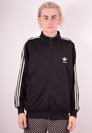 ADIDAS MENS VINTAGE TRACKSUIT TOP JACKET LARGE BLACK 90S