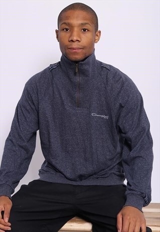 VINTAGE CHAMPION LOGO OUT 1/4 ZIP SWEATSHIRT BLUE