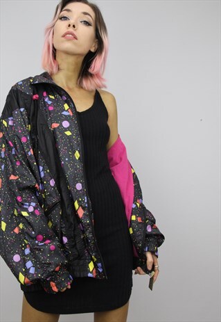 VINTAGE 80S/90S OVERSIZED PATTERNED SHELL WINDBREAKER JACKET